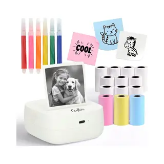 Crafts&Co Mini Pocket Printer Met 13 Rollen En 6 Stiften - 24-Uur Batterij - Mobiele Fotoprinter - Interactief Montessori Speelgoed - Draagbare En