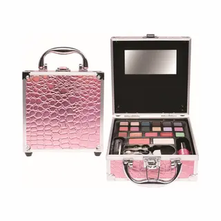 Make-up Set Casuelle, 25 Stuks - 17x15x7 Cm - Krokodillenprint - Roze - 25 Stuks
