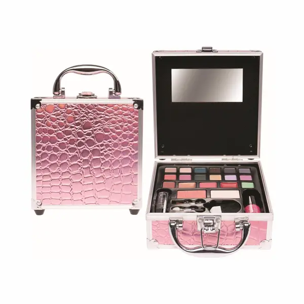 Make-up Set Casuelle, 25 Stuks - 17x15x7 Cm - Krokodillenprint - Roze - 25 Stuks thumbnail