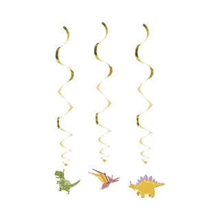 Boland 50053 - Dekorationsspiralen Dinosaurier, 3 Stück, Länge 85 Cm, Hängedekoration, Girlande, Geburtstag, Mottoparty, Karneval