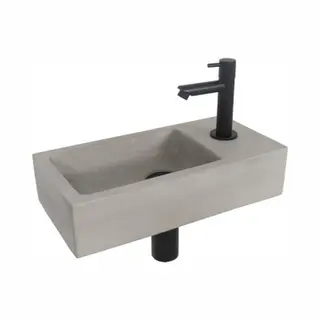 Differnz, Spoelbak, Jukon Fonteinset - Wasbak Beton - Lichtgrijs - Rechte Kraan - Mat Zwart - Standaard Greep - 38, 5 X 1 (185 mm, 385 mm)