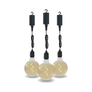 Calex Hanglamp Voor Buiten - 3 Stuks - Pendel Buitenverlichting Op Batterij - Goud - Filament Lichtbron - Zwart - Sierlamp - Decoratief - 4 Lumen