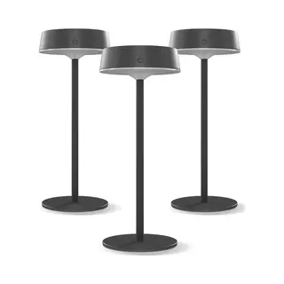 Calex Parma Solar Tischlampe, Wiederaufladbar, Kabellos, Dimmbar, Warmweißes Licht, Wasserdicht, Aluminium, Schwarz, 3er Pack