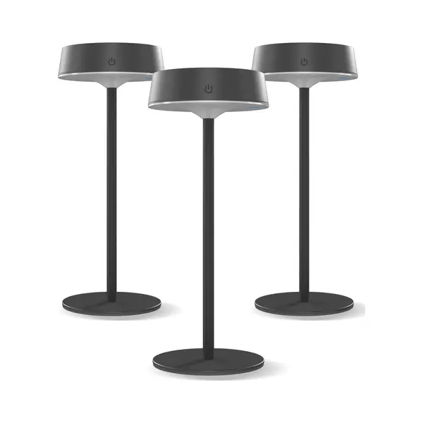Calex Parma Solar Tischlampe, Wiederaufladbar, Kabellos, Dimmbar, Warmweißes Licht, Wasserdicht, Aluminium, Schwarz, 3er Pack thumbnail