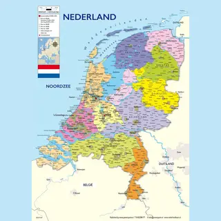 Posterpoint Nederland Kaart Poster Xxl -Extra Groot- 100 X 140 Cm - Druk 2025 - Multi- Wanddecoratie