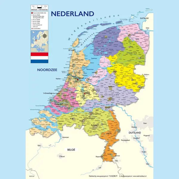 Posterpoint Nederland Kaart Poster Xxl -Extra Groot- 100 X 140 Cm - Druk 2025 - Multi- Wanddecoratie thumbnail