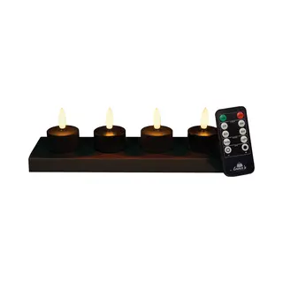 Anna's Collection Oplaadbare Led Theelichtjes - 4x - Zwart - Oplaadstation -afstandsbediening