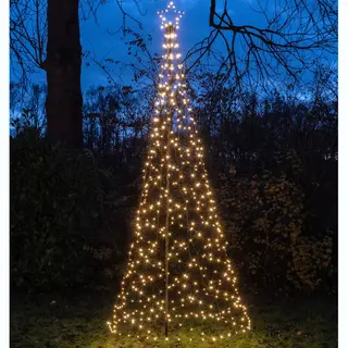 Anna's Collection Vlaggenmast Kerstboom Met Ster - Kerstverlichting - 480 Leds - 320 Cm - Warm Wit - Verlichte Kerstboom Figuur