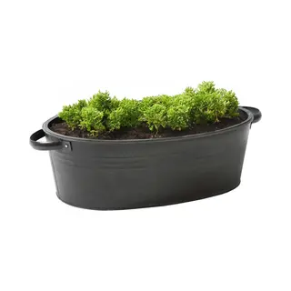 Mega Collections Teil/plantenpot/bloempot Farmer - Ovaal - Zink - Zwart - L25 X D18 X H11 Cm