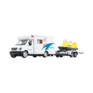 Metal Camper Pull Back+aanhanger+sneeuwscooter - Compleet Set - Vakantie Speelgoed Voertuig Set