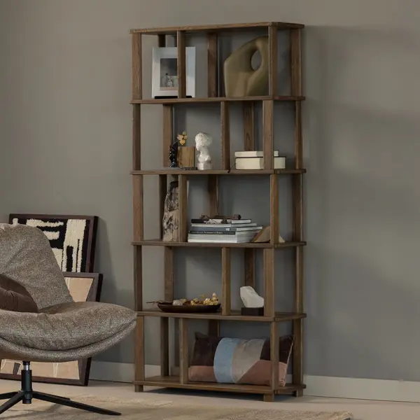 Woood Riss Boekenkast - Eikenhout - Naturel - 186x90x30 thumbnail