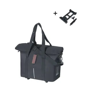 Basil City Mik Bicycle Handbag, 8-11L, Black, Water-Repellent, Includes Lockable Mik & Kf System, Pannier Rack Hook For Versatile Attachment