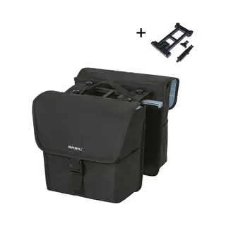 Basil Go Double Bag Mik - 32 Liter, Zwart, Waterdicht, Met Afsluitbaar Mik-systeem, Perfect Voor Stadsritten, Boodschappen En Dagelijks Gebruik