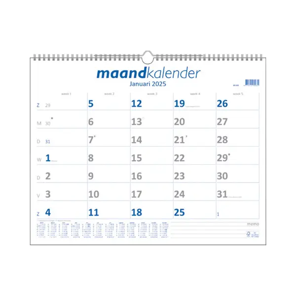 MGPcards - Maandkalender 2025 - Week Begint Op Zondag - Wire-O - 43 X 34 Cm thumbnail