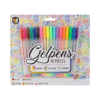 Grafix Gelpennen | Gekleurde Gelpennen | Glitter Gelpennen | Neon Gelpennen | 18 Stuks