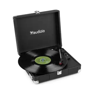 Audizio RP111BK Briefcase Record Player With Built-in Stereo Speakers, Portable Retro Vinyl Turntable, 3 Speed, Pu Leather, Rca Line Out, Headphone