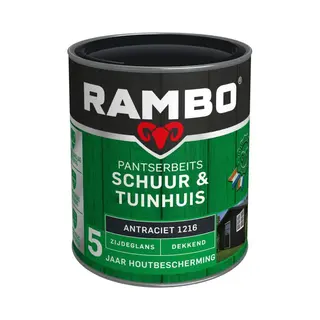 Rambo Pantserbeits Schuur & Tuinhuis Zijdeglans Dekkend - Makkelijk Verwerkbaar - Antraciet - 0.75L
