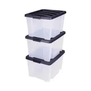 Iris Handybox Opbergbox - 30L - Kunststof - Transparant/Zwart - Set Van 3