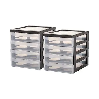 Iris Ohyama, 2 Stuks Opbergdozen, Organizer, 4 Laden Van 1, 5 L, Ergonomische Handgrepen, Transparante Laden, Kantoor - Design Chest Dc-A5 4 - Zwart