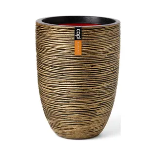 Capi Nature Elegant Niedrige Rippe Nl Kunststoff-Blumentopf 34x46 Cm Schwarz Gold