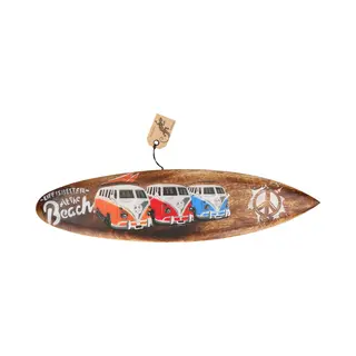 Bruine Decoratie Surfplank/surfboard Wanddecoratie/muurdecoratie/schuttingdecoratie Met Vw Busjes 40 Cm