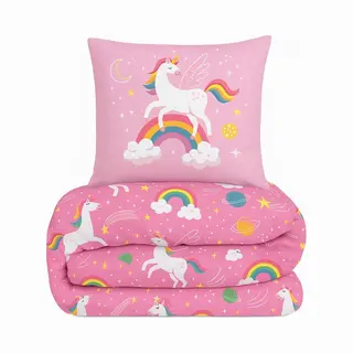 Pure Luxury All-in One Lazy Kinderdekbed Unicorn Roze - Dekbed Voor Het Hele Jaar 140 X 200 Cm + 1 Kussensloop