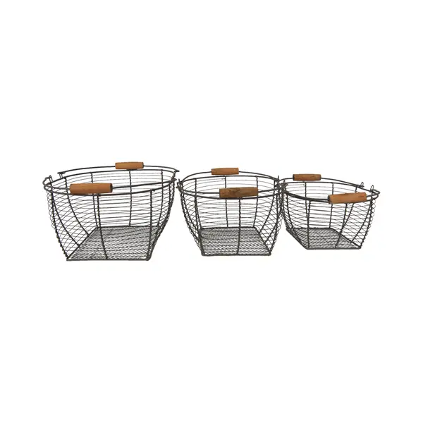 Clayre & Eef Opbergmand Set Van 3 35x26x14 Cm Bruin IJzer thumbnail
