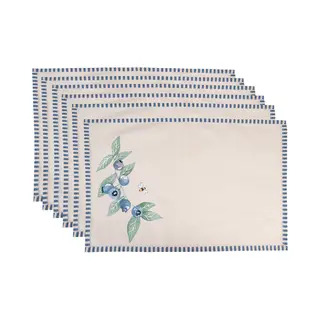 Clayre & Eef Placemats Set Van 6 48x33 Cm Beige Blauw Katoen Bos Dieren Herfst