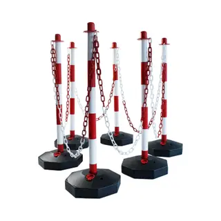 Technosafety – Afzetpalen Rood-Wit– 6 Palen Incl. 22M Ketting – Kettingpalen – Afzetlint – Kunststof