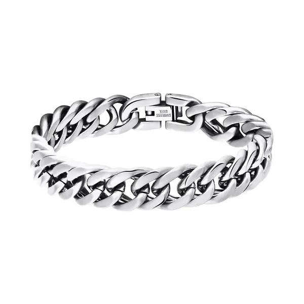 Lucardi Heren Armband Schakel Mat - Staal - Armband - Cadeau - 19 Cm - Zilverkleurig thumbnail