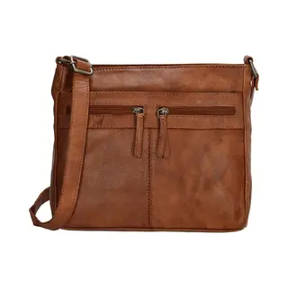 Beagles Maspalomas Crossbody Schoudertas - Handige Ritsvakjes - Leren Dames Tas - Cognac