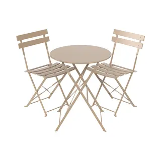LifeGoods Bistroset - Staal - 3-delig - Tuinset - Inklapbaar - Balkonset Met Tafel - Weerbestendig - Taupe