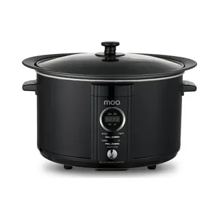 Moa 6, 5L Slowcooker Met Timer - 3 Warmtestanden - Ø 24, 5cm - Aluminium Binnenpan - Doorzichtige Deksel - Vaatwasserbestendig - Bpa-Vrij - Zwart