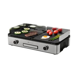 KitchenBrothers Elektrische Grillplaat - Bakplaat Met Temperatuurregeling - Bpa-Vrij - Plancha - Gourmet - Tafelgrill - 2400W - 30, 5x52 Cm -