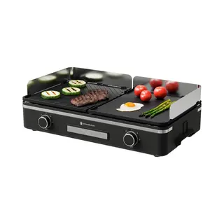 KitchenBrothers Elektrische Grillplaat - Bakplaat Met Temperatuurregeling - Bpa-Vrij - Plancha - Gourmet - Tafelgrill - 2400W - 30, 5x52 Cm - Zwart