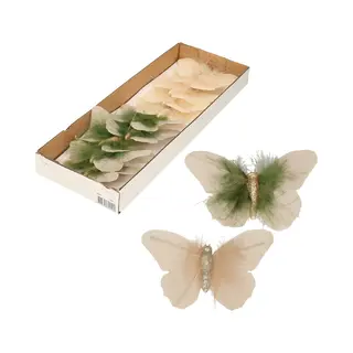 Othmar Decorations 10x Stuks Decoratie Vlinders Op Clip Creme/beige 11 X 8 Cm - Vlindertjes Versiering - Kerstboomversiering