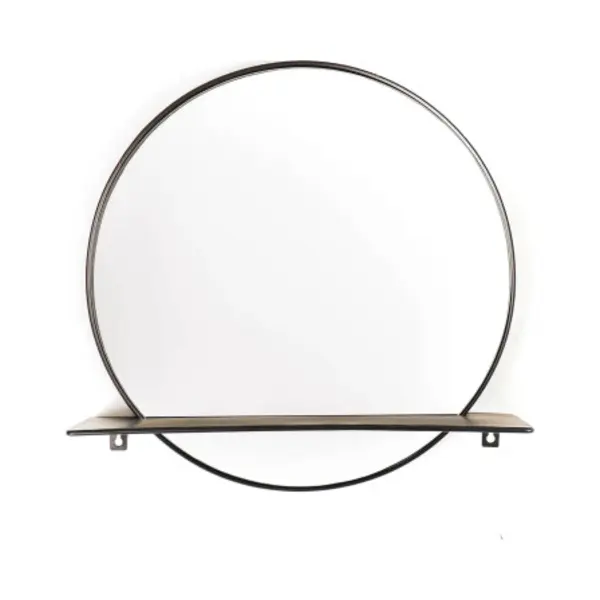 Housevitamin Wandspiegel Met Plank – Rond – Metaal – Zwart – Ø40 Cm – Modern & Functioneel thumbnail