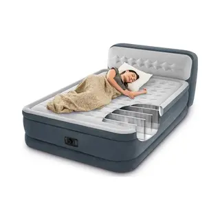 Intex Luchtbed Ultra Plush Met Hoofdbord - 2 Persoons - 152 X 236 X 86 Cm - Grijs - Met Ingebouwde Pomp (incl. Reparatiekit)