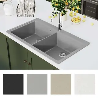 Overmount Kitchen Sink Double Basin Granite Grey Vidaxl