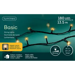Hccp Lumineo Kerstverlichting - 180 Leds - Klassiek Warm Wit -1350 Cm - Black Cable - Timer En Dimmer