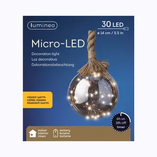 Lumineo 1x Stuks Verlichte Glazen Kerstballen Aan Touw Met 30 Lampjes Zilver/warm Wit 15 Cm - Decoratie Kerstballen Met Licht