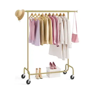O'Daddy® Kledingrek - Kledingrek Op Wieltjes - Kledingrek Metaal - Kleding Rek - Kledingrekken - Garderoberek - Kledingstang - Kledingrek Goud -