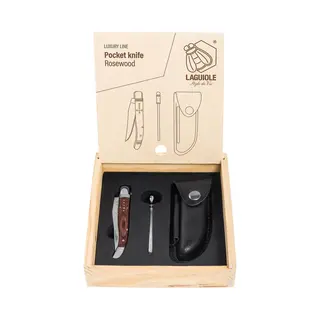 Laguiole Style De Vie Taschenmesser Mit Wetzstahl & Ledertasche, Pakkaholz, Mit Geschenkbox