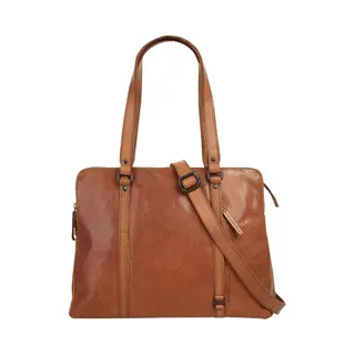 Spikes & Sparrow Leren Laptop Schoudertas - Kansas - Brandy Cognac