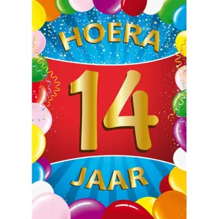 Bellatio Decorations Verjaardag Deurposter - 14 Jaar - Multi - 59 X 84 Cm - Feestartikelen