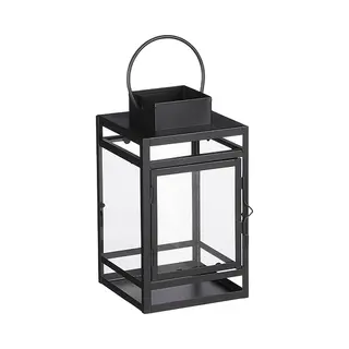Mica Decorations Storm Lantaarn - Glazen Lantaarn Met Zwart Metalen Frame - L13, 5 X B13 X H23 Cm - Zwart