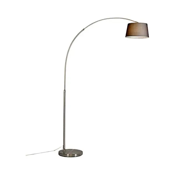 Qazqa - Modern Arc Floor Lamp I Arc Floor Light Steel I Nickel Matt I Satin With Black Fabric Shade - Arc Basic- - Modern - Suitable For Led E27 | 1 thumbnail