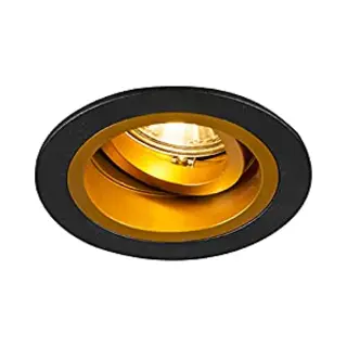 Qazqa - Recessed Spotlight Round Black With Gold Rotatable And Tiltable - Chuck- - Modern - Suitable For Led GU10 | 1 Way Light - Steel Recessed Way