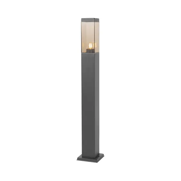 Qazqa - Modern Outdoor Pole Lamp Dark Grey With Smoke 80 Cm - Malios thumbnail