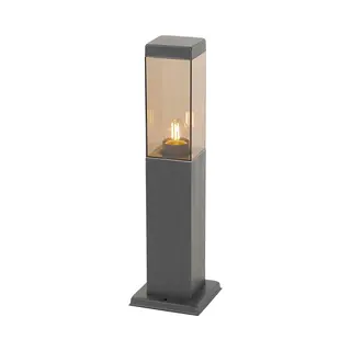 Qazqa - Modern Outdoor Pole Lamp Dark Grey With Smoke 45 Cm - Malios